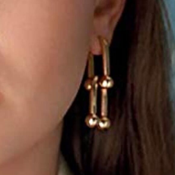 Chunky Gold Ball U Shape, Paperclip Earrings - Picture 3 of 5